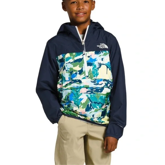 The North Face Kid 7/8 Fanorak Jacket Jaiden Green Valley Block Print Fanny Pac - Picture 1 of 8